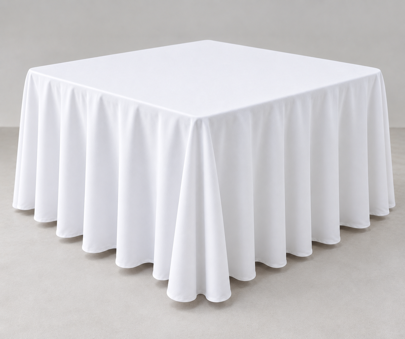 Mantel cuadrado blanco de Tergal Stretch para mesa de eventos